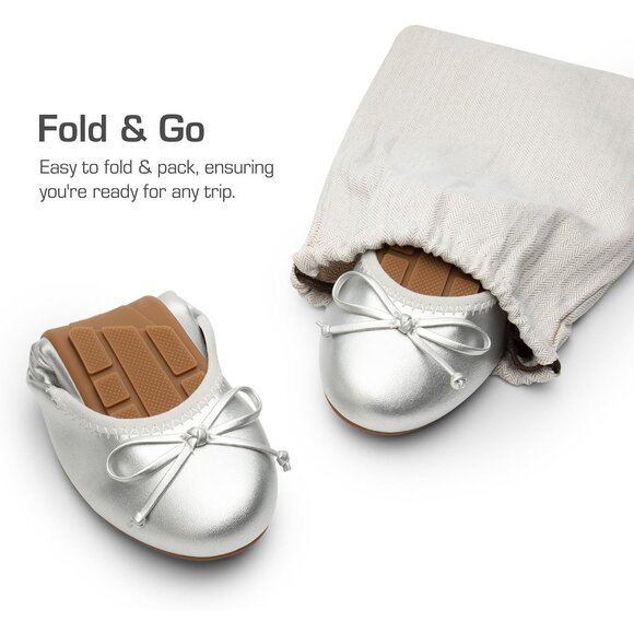Dream Pairs Women Silver Faux Leather Round Toe Bowknot Foldable Ballerine Shoes - Picture 3 of 9